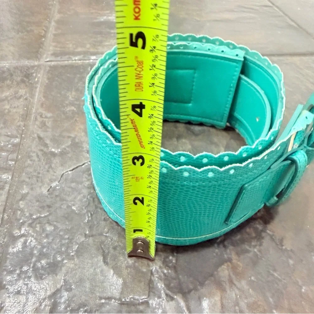 Turquoise Textured Wide Belt Scalloped Edge Statement Waist Belt